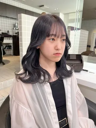セミロング カラー パーマ ヘアアレンジ メンズ キッズ 上品＆韓国風 🥀海心🥀のヘアスタイル