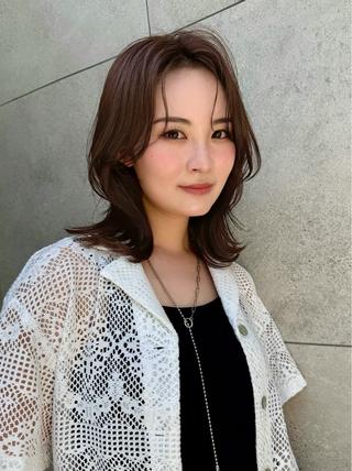 ミディアム カラー 透明感カラー🤎 中川智帆のヘアスタイル