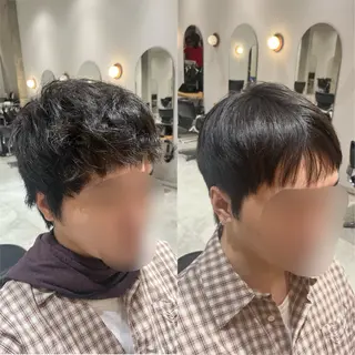 ショート メンズ 表参道根元ボリューム 縮毛矯正＆毛先カールのヘアスタイル