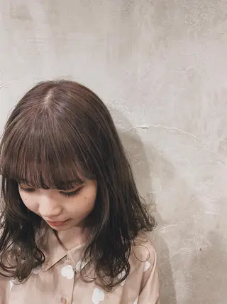 ミディアム カラー ヘアアレンジ ボブパーマコテ巻き風 パーマNo1深江秀平のヘアスタイル