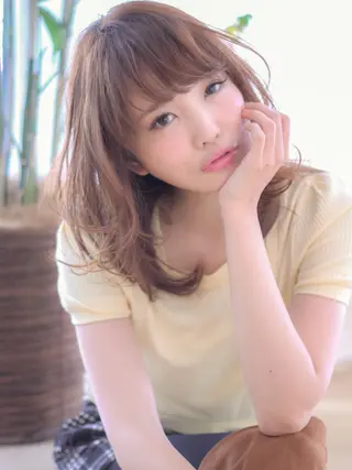 セミロング カラー パーマ 髪質改善/韓国風 レイヤー/田村祐樹のヘアスタイル
