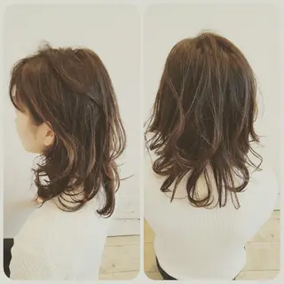 ミディアム カラー パーマ spa hair ark 富井直美のヘアスタイル