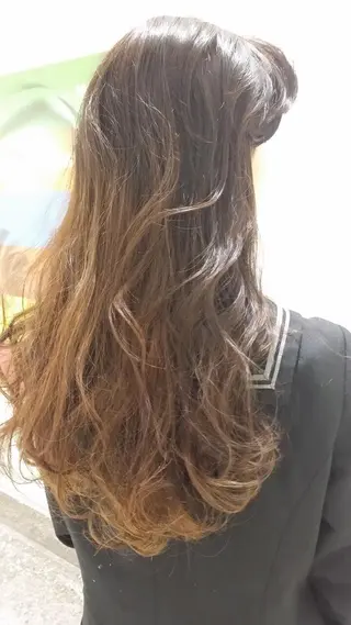 ロング カラー ヘアアレンジ きむえり/髪質改善 /うねり広がり改善のヘアスタイル