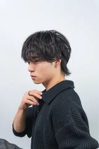 ショート パーマ メンズ 【シャドウパーマ センターパート】義心のヘアスタイル