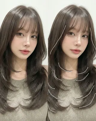 ロング カラー 韓国レイヤー⋆౨ৎﾟ 透カラー🩶／ユウキのヘアスタイル
