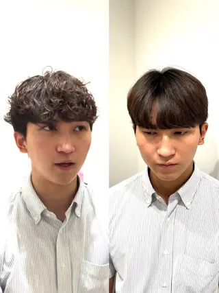 メンズ 表参道根元ボリューム 縮毛矯正＆毛先カールのヘアスタイル