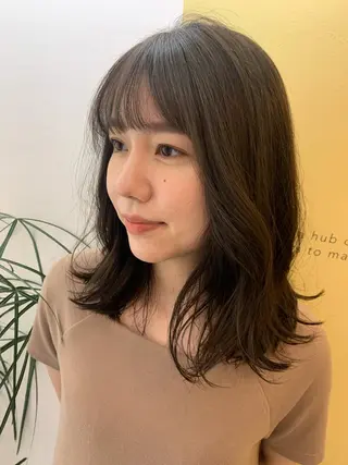 セミロング カラー ハブヘアー ハブヘアーのヘアスタイル