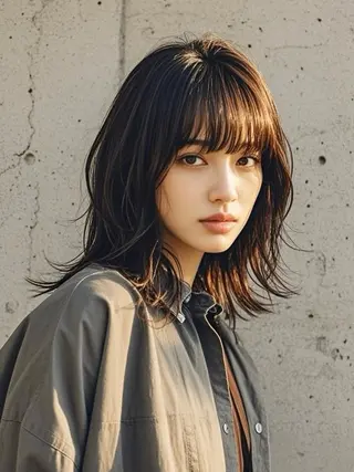 ミディアム ウルフカット 811 大阪梅田 ウルフのヘアスタイル