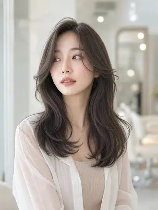 セミロング カラー 韓国レイヤーカット× 髪質改善ラビマーニのヘアスタイル