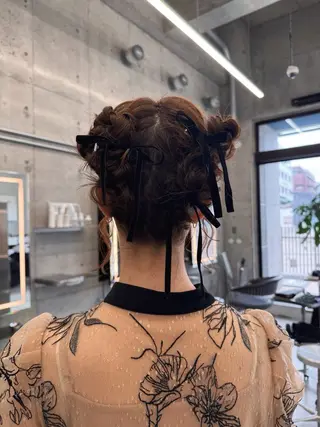 ミディアム ヘアアレンジ saki｜透明カラー ドライパーマ.パーマのヘアスタイル