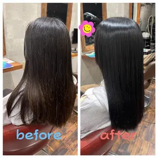 ロング 髪質改善縮毛矯正 カケル透明感カラーのヘアスタイル