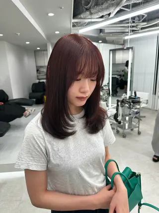ミディアム タマシロカリン 艶カラー/レイヤーのヘアスタイル