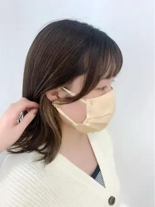 ミディアム カラー パーマ ヘアアレンジ メンズ キッズ ネイル マツエク・マツパ 似合せレイヤー／ 柔らか透明感カラーのヘアスタイル