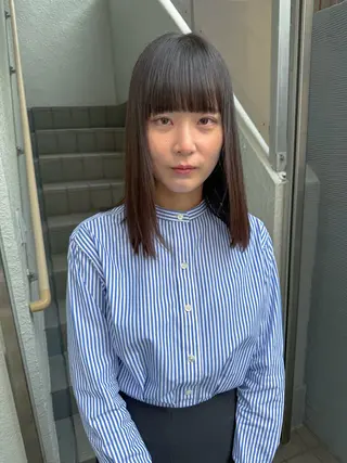 セミロング カラー パーマ レイヤーカット 鈴木駿介のヘアスタイル