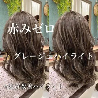 セミロング カラー ヘアアレンジ 白髪ぼかしハイライト 茗荷谷駅徒歩2分のヘアスタイル