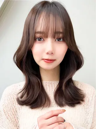 セミロング カラー 髪質改善/透明感カラ ー/縮毛/ meiのヘアスタイル