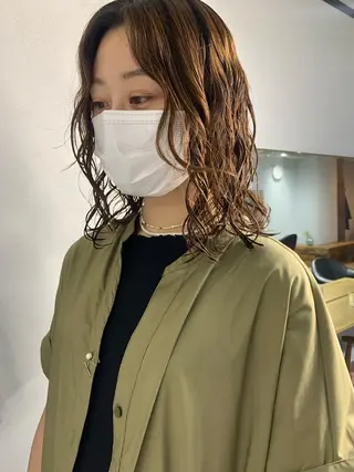 セミロング パーマ ボブパーマコテ巻き風 パーマNo1深江秀平のヘアスタイル