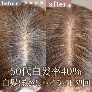 セミロング カラー 白髪ぼかしハイライト 【亀有】山本のヘアスタイル
