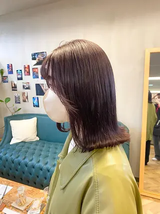 ミディアム カラー パーマ ヘアアレンジ ハル🌸柔色/ ブリーチなし/艶髪のヘアスタイル