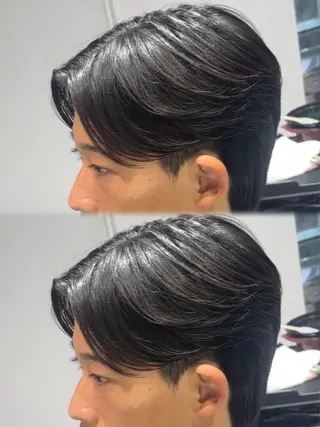 パーマ メンズ 曲がる縮毛矯正 センターパート高森蓮のヘアスタイル