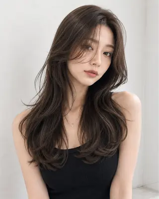 ロング カラー 顔まわりレイヤー× 韓国ヘアオタベシンヤのヘアスタイル