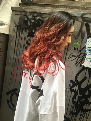 カラー セミロング ブリーチ/ウルフ特化 渋谷カルチャー交差点のヘアスタイル