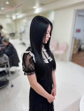 ロング 縮毛矯正× ブルーブラック/池袋のヘアスタイル