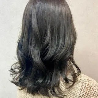 ミディアム カラー コテ巻き風パーマ★ はるさんのヘアスタイル