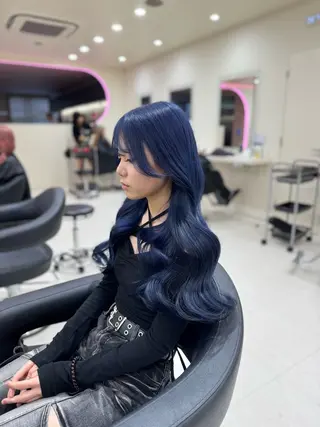 ロング 縮毛矯正× ブルーブラック/池袋のヘアスタイル