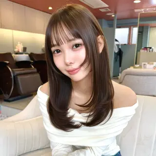 セミロング カラー 🎀【韓国ヘア】 🎀田中 華澄のヘアスタイル