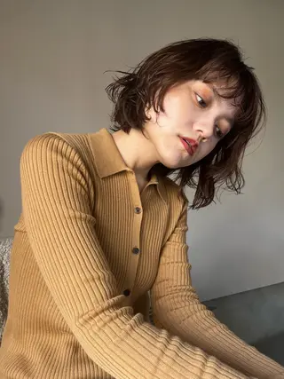 ミディアム カラー パーマ 透明感ケアカラー/ レイヤー/ryokaのヘアスタイル
