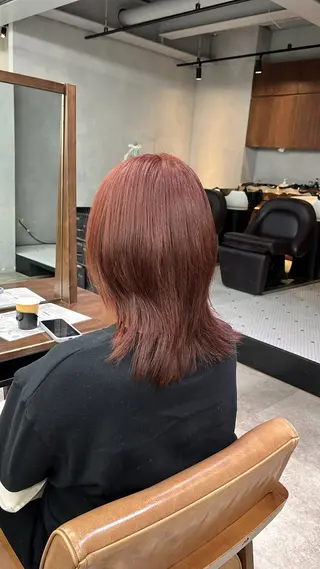 ミディアム カラー 縮毛矯正/さらつや トリートメント首藤のヘアスタイル