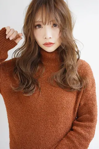 セミロング カラー パーマ 千村 亮のヘアスタイル