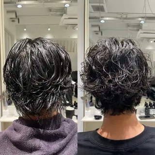 ショート パーマ メンズ ブリ—チ🌈カラ— 🌀パ—マ🌿ちえのヘアスタイル