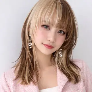 カラー セミロング デザイン/韓国風 垢抜け/キャロのヘアスタイル