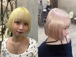 ショート カラー 艶髪/ハイトーン/ ヘアセット/モエノのヘアスタイル