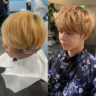 ショート カラー ✨艶ブリーチカラー ✨四ノ宮裕己のヘアスタイル
