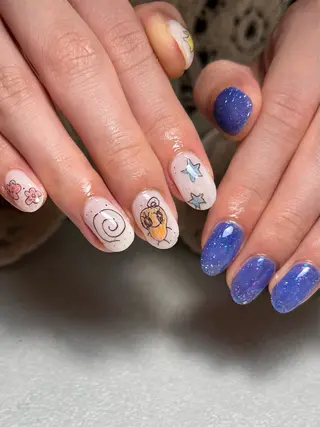 ネイル tsumeya ゆるかわ手描きネイルのネイルデザイン