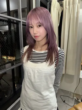 セミロング カラー 縮毛矯正特化型美容師 名古屋LORENハダのヘアスタイル