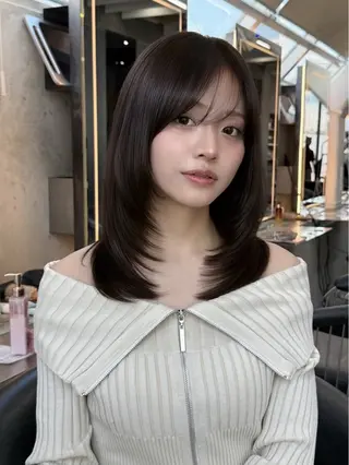ミディアム カラー 🤍透明感/艶髪🤍 韓国ワンホン✨ゆらのヘアスタイル