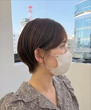 ショート オリーブベージュ/ボ ブ縮毛矯正たまき🧡のヘアスタイル