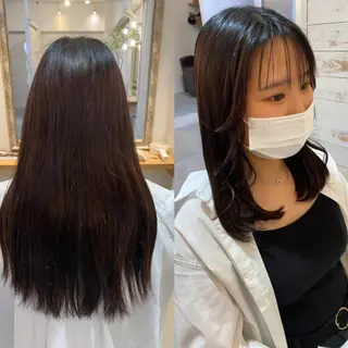 セミロング 天神最安値エクステ カラーレイヤーカットのヘアスタイル