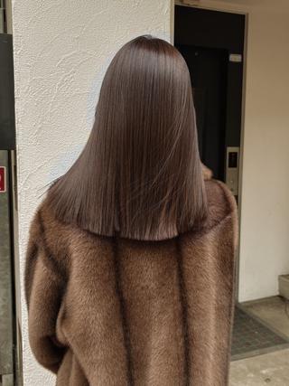 ミディアム カラー 切りっぱなしヘアボブ ミディアムヘアRYOのヘアスタイル