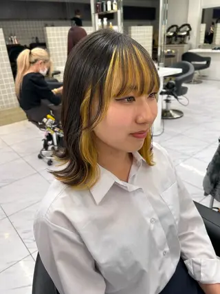 ミディアム カラー パーマ ヘアアレンジ メンズ キッズ ネイル マツエク・マツパ アイブロウ 🦋縮毛/韓国レイヤ ー/透明感カラー🦋のヘアスタイル