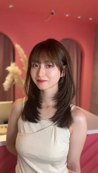 ミディアム カラー 山崎/ボブ縮毛矯正 レイヤー髪質改善のヘアスタイル