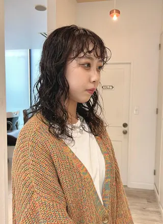 ミディアム パーマ ショート& パーマ　坂本のヘアスタイル