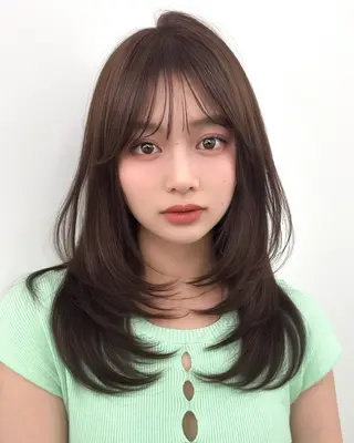 セミロング 前髪顔まわりカット 🌈中村海聖のヘアスタイル