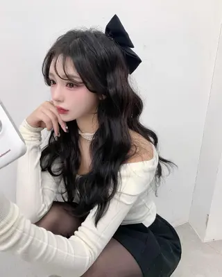ロング カラー パーマ ヘアアレンジ メンズ キッズ 上品＆韓国風 🥀海心🥀のヘアスタイル