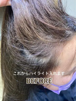 セミロング カラー あやか 白髪ぼかしハイライトのヘアスタイル