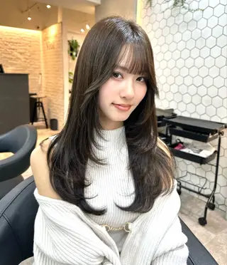 ロング カラー ミディアムレイヤー 添田晃基のヘアスタイル